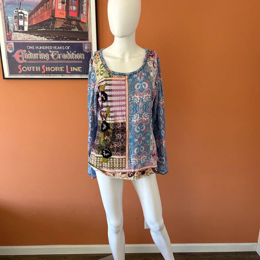 Sundance Multi-Pastel Patterned Pullover Long-Sle… - image 1